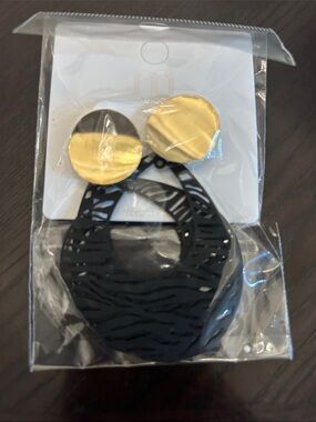 Metallic Gold & Black Statement Drop Earrings